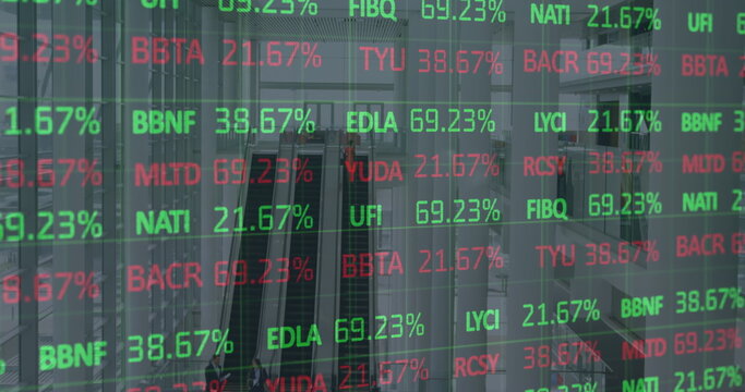 A stock market data display shows fluctuating numbers