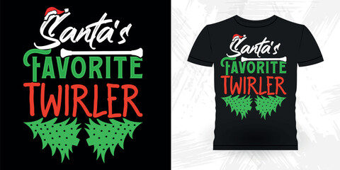 Christmas Lover Funny Retro Vintage Baton Twirling T-shirt Design