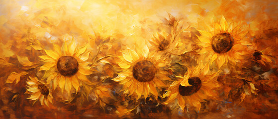 Oil painting golden sunflower background. .. - Powered by Adobe