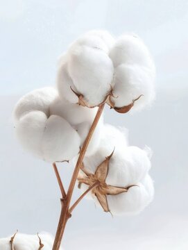 front close up, a cotton plant is shown on a pure white background