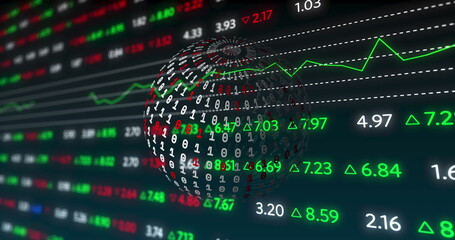 Image of globe over data processing