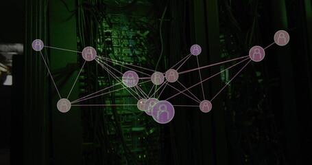 Image of network of connections over server room