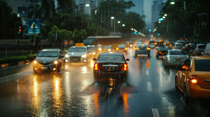 cars on road in rainy weather 