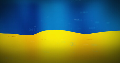 Fototapeta premium Image of financial data over flag of ukraine