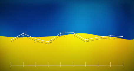 Fototapeta premium Image of financial data and graph over flag of ukraine