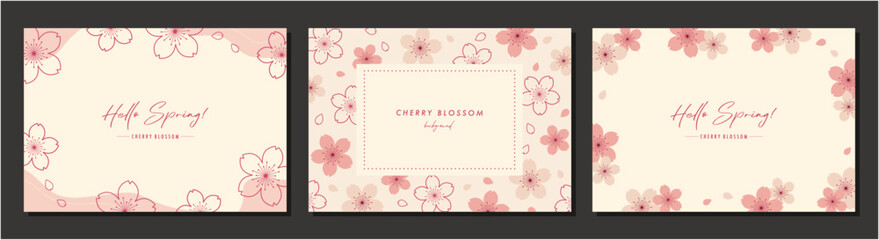 Fototapeta na wymiar 桜　cherry blossom　素材セット　フレーム　背景　ベクターイラスト　シンプル　おしゃれ