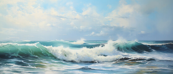 Oil painting of the sea on canvas. ..