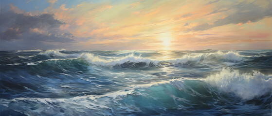 Oil painting of the sea on canvas. ..