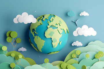 Naklejka premium Earth Day Concept, Earth in Nature, Flat design 3d style