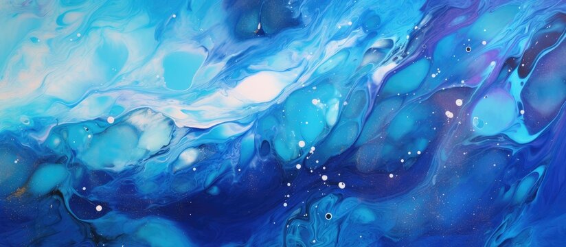 A detailed close up of a vibrant electric blue and white painting depicting an underwater landscape, inspired by marine biology and geological phenomena