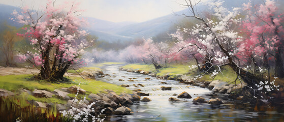 Oil painting spring background .. - obrazy, fototapety, plakaty