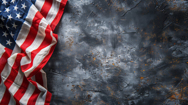 american flag on the wall, American flag with copy space for memorial day, Independence day, USA flag, Wavy American Flag on dark grunge background - 4th of July, Memorial Day, Labor Day Background 