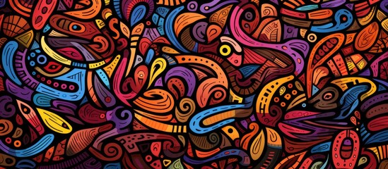 A vibrant painting featuring a swirl pattern on a dark canvas, reminiscent of graffiti art. The colors create a dynamic contrast, resembling the intricate patterns found in nature