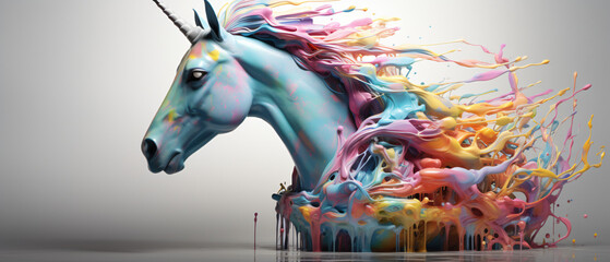 Oil painting unicorn dripping with paint  - obrazy, fototapety, plakaty