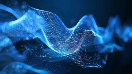 Abstract digital wave pattern with blue light particles. Technology and data visualization concept
