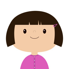 Baby girl. Child icon. Funny kid head. Cute cartoon kawaii funny character. Smiling face. Black bob hair. Decoration for invitation, greeting card, poster print. Flat design White background - 757774139