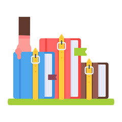 A flat icon of putting books in reading shelf 