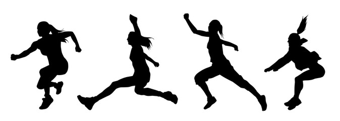 Silhouette collection of happy woman jumping pose. Silhouette collection of female model jumps.