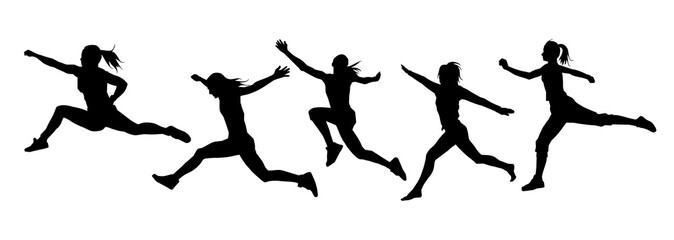 Silhouette collection of happy woman jumping pose. Silhouette collection of female model jumps.