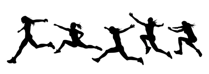 Fotobehang Silhouette collection of happy woman jumping pose. Silhouette collection of female model jumps. © anom_t