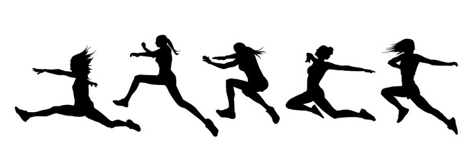 Silhouette collection of happy woman jumping pose. Silhouette collection of female model jumps.