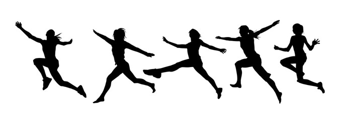 Silhouette collection of happy woman jumping pose. Silhouette collection of female model jumps.