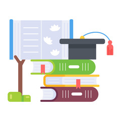 Handy flat icon depicting university books 