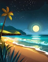 Fototapeta na wymiar tropical beach wilderness postcard illustration cartoons