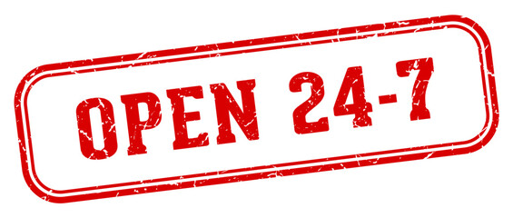 open 24 7 stamp. open 24 7 rectangular stamp on white background