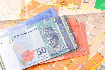 マレーシアの通貨、リンギット（MYR）の紙幣	
