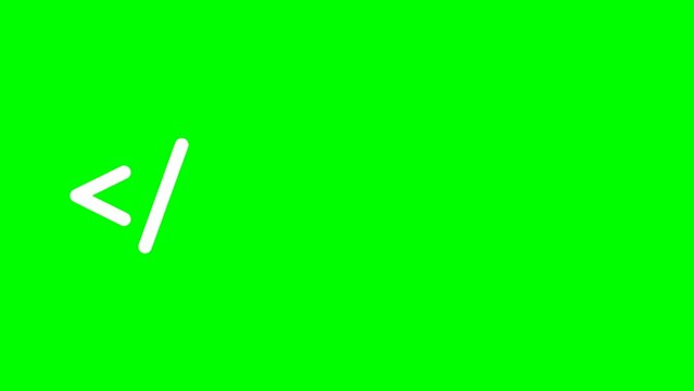 White program code sign isolated on the green background. Tag. Programming code. Coding or Hacker background. Programming code icon. 2d flat animation. Alpha channel. Chroma key. Green screen