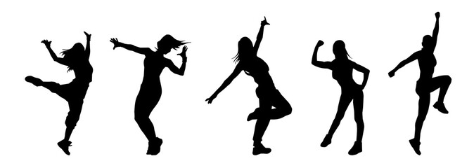 Collection silhouette of female dancer in action pose. Silhouette of slim women in dancing pose.