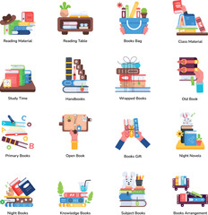 Trendy Flat Icons Depicting School Study 

