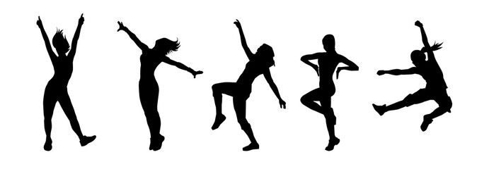 Collection silhouette of female dancer in action pose. Silhouette of slim women in dancing pose. - obrazy, fototapety, plakaty
