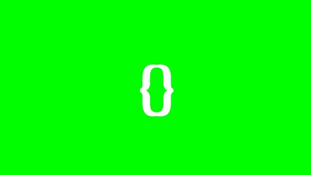 White curly braces appear and move apart. Three dots appear in the middle of the brackets. Program code sign isolated on the green background. Tag. Programming code. 2d flat animation. Alpha channel