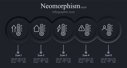 Thermometer icon set. Home, weather, lightning, threat, precipitation, temperature, fahrenheit, celsius. Neomorphism style. Vector line icon for business and advertising - obrazy, fototapety, plakaty