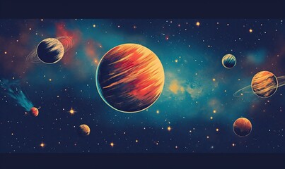 Abstract image of planets on a dark background. - obrazy, fototapety, plakaty