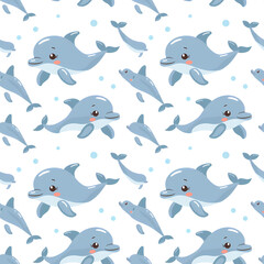 Cute Dolphin Seamless Pattern