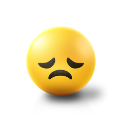 Depressed Emoji stress ball on shiny floor. 3D emoticon isolated.