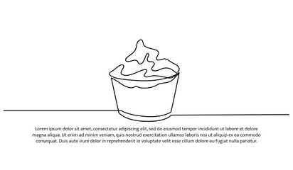 Continuous one line cup cakes . Minimalist style vector illustration on white background.
