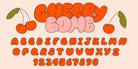 Inflated ballon alphabet letters and numbers, plump font design. Modern hand drawn vector illustration. Trendy English type. - obrazy, fototapety, plakaty