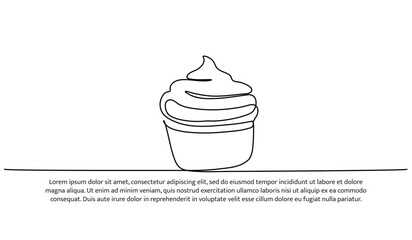 Continuous one line cup cakes . Minimalist style vector illustration on white background.