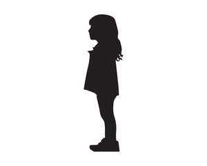 Vector silhouette of a girl standing, profile, children meeting, people, black color, isolated on white background
