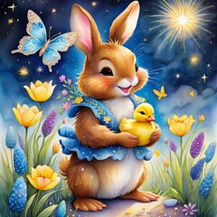 Rabbit in a field of flowers: A peaceful and tranquil scene