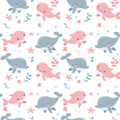 Cute Dolphin Seamless Pattern