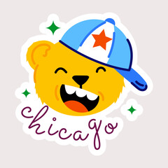 Ready to use flat sticker of a happy teddy face 