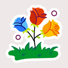 Trendy flat sticker of growing roses 
