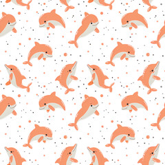 Naklejka premium Cute Dolphin Seamless Pattern