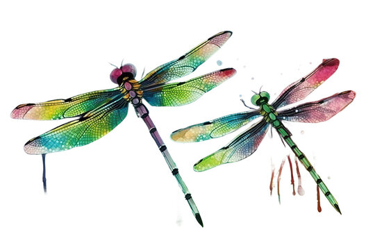 drops watercolor dragonflies sitting background three paint colorful