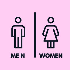 Male and female toilet restroom sign logo, different design style with text: men and women. Vector. Eps10